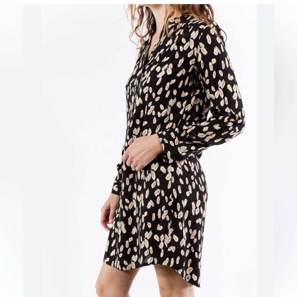 BRIDGE & BURN S Leaf print button black woman midi contemporary dress USA Made